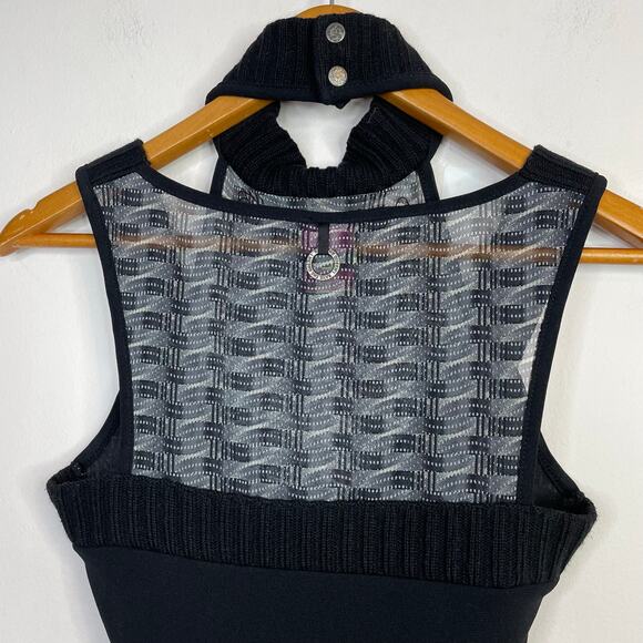 Save the Queen Y2K Mesh Halter Sleeveless Hi Low Chenille Tunic Top Black L - Picture 10 of 15